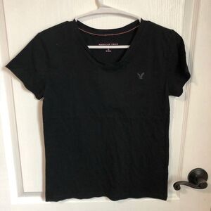 American Eagle Kids V-Neck Short Sleeve T-Shirt‎ Black Size 16 Girls NWT